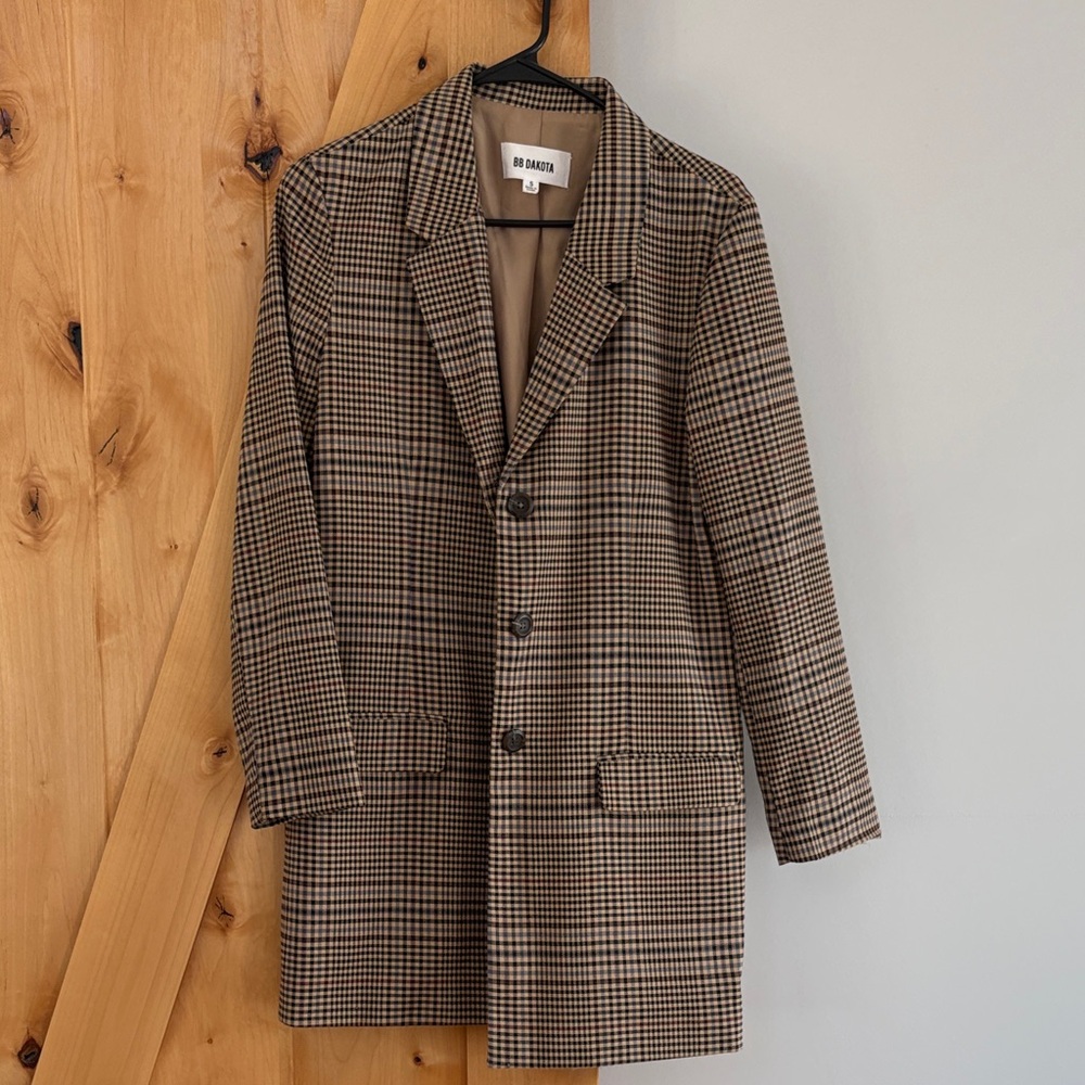 BB Dakota Brown Plaid Long Blazer Jacket